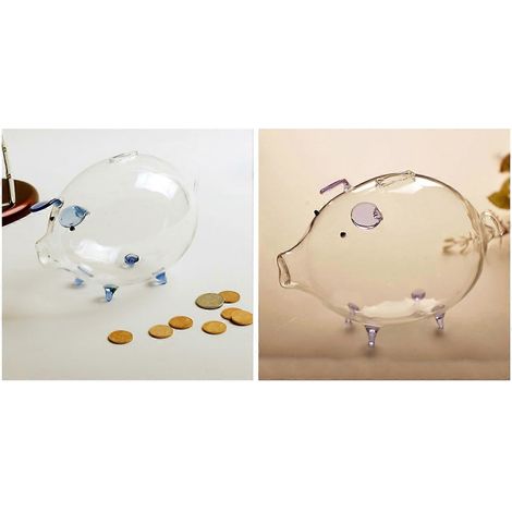 Adorable tirelire/boîte à monnaie en verre transparent (2 pièces) - un souvenir, un cadeau d'anniversaire ou un cadeau pour enfants - bleu et rose (1/5)