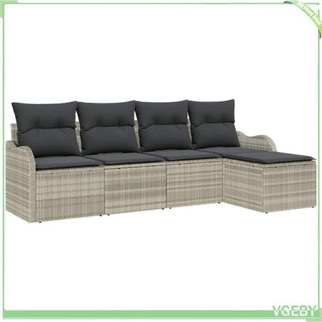 Ensemble de canapé de jardin 5 pcs - FAFEICY - Modulaire - Gris clair - Rangement intégré - Poly rotin (1/5)