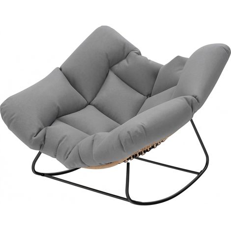 Papasan-Schaukelstuhl für drinnen und draußen, ovaler Polsterstuhl für Garten und Terrasse, Grau