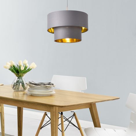 Lampada a Sospensione Lopar con Doppio Paralume in Tessuto Ø 30 cm - Grigio / Oro lux.pro (1/5)