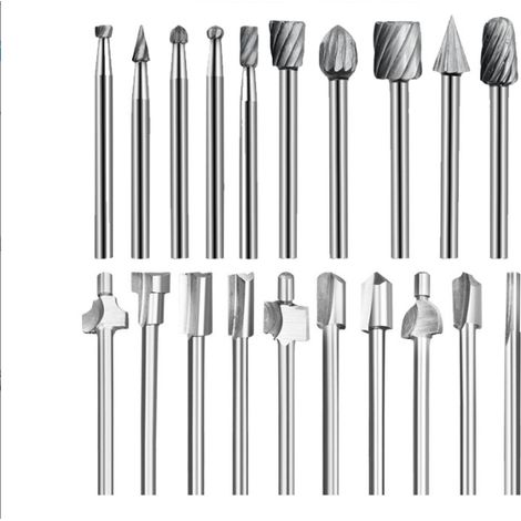 Fraises à Défoncer, 20Pcs 3mm 1/8" fraises acier rapide fraises à Bois Kit d'Accessoires Fraises à Défoncer pour Outil Multifonction Rotatif Pour (1/5)