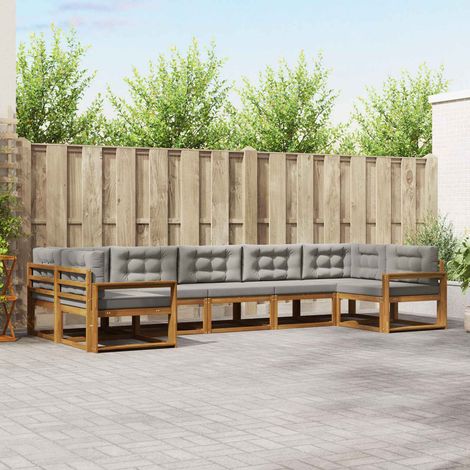 vidaXL Outdoor-Sofagarnitur mit Kissen 7 pcs Natürlich und Hellgrau (1/5)