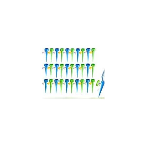 Lot de 30 pics Goutte à Goutte Bouteille, Irrigation Goutte à Goutte Bouteille, Arrosage Goutte a Goutte, avec Vannes de Régulation, pour Jardin Maison Intérieur Extérieur (Vert et bleu) (1/5)
