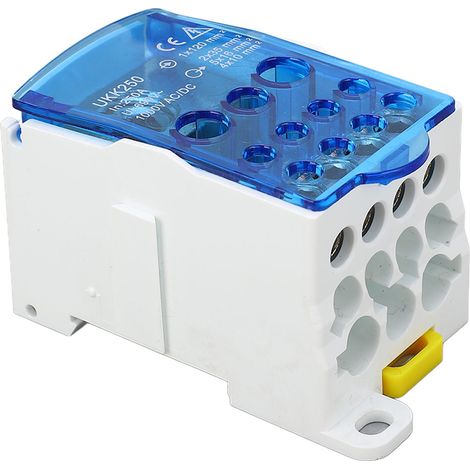 Boîtier de raccordement à bornier sur rail DIN monopolaire 690V 250A, coffret distribution électrique PA66 ignifuge laiton, entrée 120mm² sorties 35/16/10mm² (1/5)