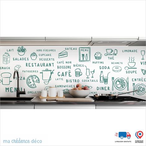 Crédence : Dessin food clair - Couleur Vert menthe - Alu composite - 60 - 120 (1/3)