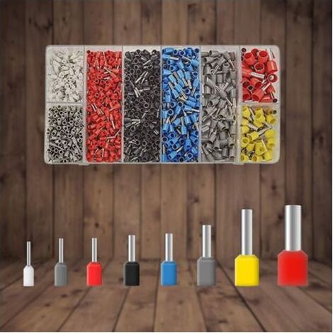 Kit di connettori elettrici 1200 pezzi, tappi terminali a crimpare dimensioni 0,25-10 mm2, morsetti elettrici, PVC, connettori per agraper estremità dei cavi (1/5)