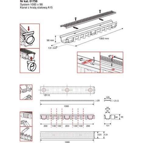 Caniveau de douche linéaire 1000x131mm – Grille en acier galvanisé – Charge jusqu'à 1,5 tonne – Drainage efficace pour aménagement extérieur