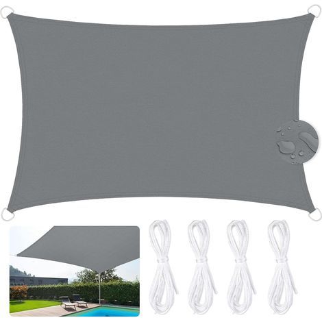 Wasserdichtes, rechteckiges Sonnensegel 3 x 5 m, 95 % Schattierungsgewebe, UV-Schutz für Terrasse, Garten und Balkon – Grau (1/5)