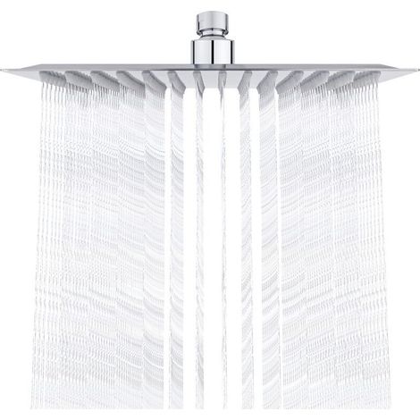 Stainless Steel Shower Head - Water Saving Shower, 25cm Square Shower Head, Universal Rain Shower Head with 1/2 inch Thread, 360° Swivel, 30° Tilt, Easy to Install and Clean (1/5)