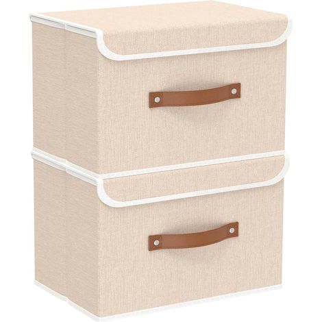 Lot de 2 Boîte de rangement, Pliable, Tissu, Couvercle, Poignées renforcées, Panneaux PP, Pour vêtements, Serviettes