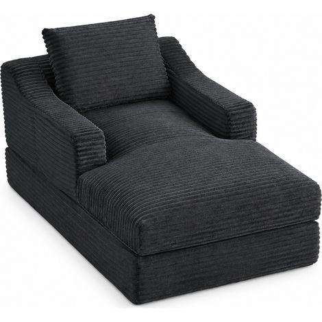 Poltrona chaise longue in ciniglia grigio scuro, 1 posto, trasformabile in letto, HOMVRA (1/5)