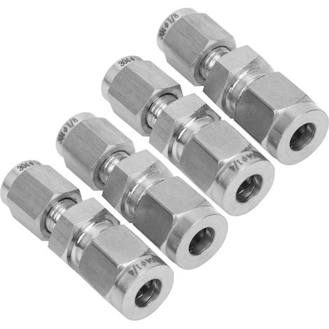 4 raccords à compression droits à double anneau en acier inoxydable pour tuyaux (Ф1/8Ф1/4) (1/5)