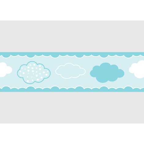 Frise auto-collante au fond bleu avec des nuages bleu