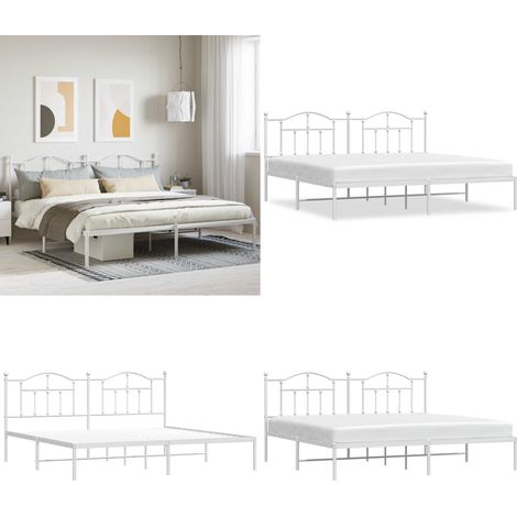 Bettgestell mit Kopfteil Metall Weiß 200x200 cm - Bettes Gestell - Doppelbett - Metallbett - Weißer Rahmen - Boxspringbetten - Home & Living (1/5)