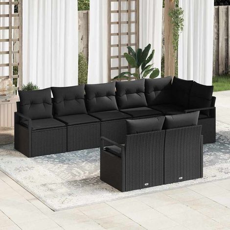 Sofa Set 8 pcs Schwarz Poly-Rattan