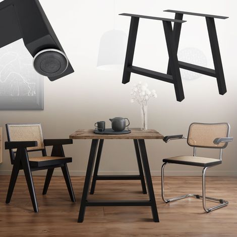 ECD Germany Gambe da Tavolo 2 Pezzi Struttura Tavolino a Forma di A 70 x 72 cm in Acciaio Verniciato a Polvere Nero Telaio per Panchina Design Industriale e Resistente per Sala da Pranzo Salotto (1/5)