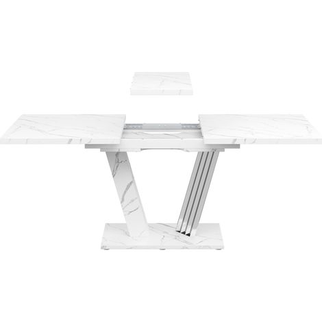 Table à manger extensible avec plateau en MDF effet marbre 120-160x80x76 cm, pieds réglables en métal (1/5)