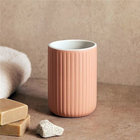 Exagonshop Portaspazzolini da appoggio in ceramica rosa color