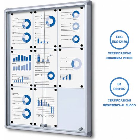 Bacheca con Ante Scorrevoli 72x98,2x5,9 cm in Alluminio Fondo Magnetico Silver (1/5)