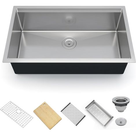 Évier inox 304 1 bac avec planche et accessoires 84 x 48 cm