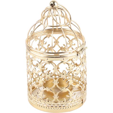 Bougeoir vintage en forme de cage à oiseaux, décoration pour cadeaux, maison, événements, mariages, doré (1/5)