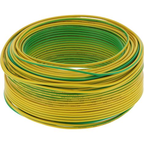 Câble électrique flexible BVR 1x2.5 mm² 100m (328,1 pi) 19 brins en cuivre rouge, fil isolé AC450V, jaune-vert