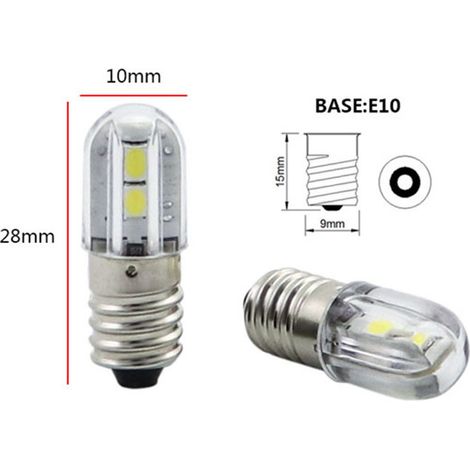 Ampoule LED E10 220 V 230 V AC à économie d'énergie, voyant LED 8 mm, culot à vis 3030 4 SMD, lumière de mise à niveau du chipset LED, blanc chaud (lo (1/3)