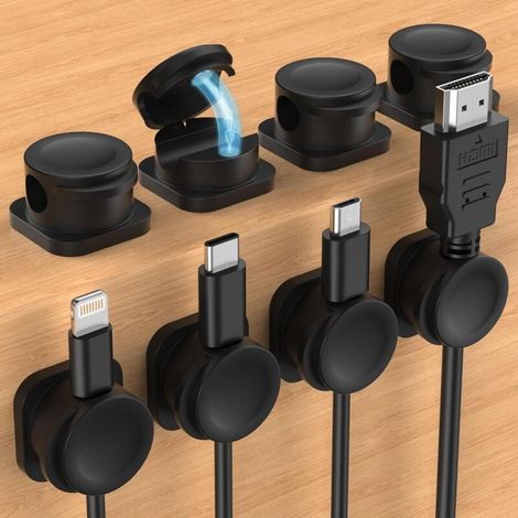 Cable Organizer Holder Clips, 8 Pack, 2025 Upgraded Magnetic Desk Cable Clips, Cord Holder Organizer for Nightstand, Kitchen Appliances, Office Supplies, Phone Cords - Black (7 mm) MUMU (1/4)