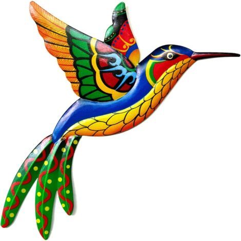 Décoration murale en forme de colibri en métal - Oiseau en fer forgé - Décoration murale à suspendre - Intérieur ou extérieur - 1 pièce, Jaune