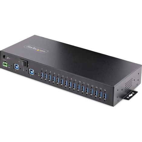 StarTech.com Hub USB 3.0 Alimentato a 16 Porte - Multipresa USB-A Industriale 5Gbps Installabile a Muro/Rack/DIN - Protezione (1/4)