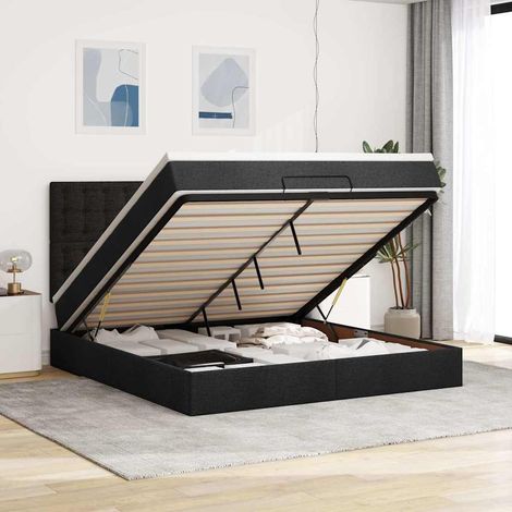 Ottoman-Bett mit Matratze Schwarz 180x200 cm Stoff
