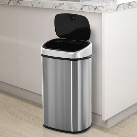 Poubelle automatique 58 L avec détecteur de mouvement, en acier inoxydable étanche, idéale pour la cuisine, le bureau ou la chambre, couleur argent.