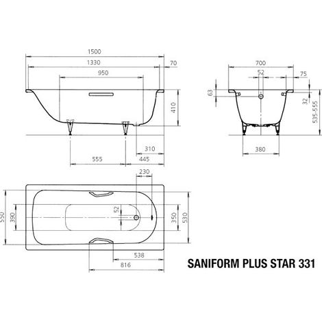KALDEWEI 133100011001 BW SANIFORM PLUS STAR Mod.331, 1500 x