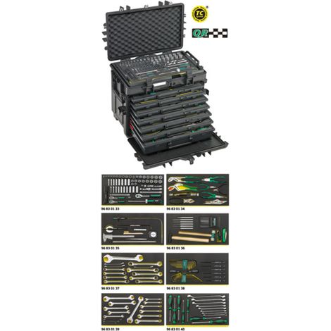 13221 WT/TS Kit AOG pour avions, dans coffre à outils à roulettes réf. 13217 163 Werkzeuge 29 kg
