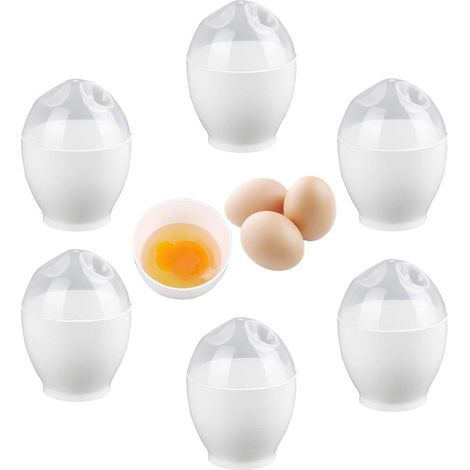 6-teiliges Eierkocher-Set von Easy Egg Cooker, Eierkocher aus Kunststoff, mikrowellengeeignete Eierkochpfanne, antihaftbeschichtet, wiederverwendbar mit Deckel, BPA-frei (1/5)