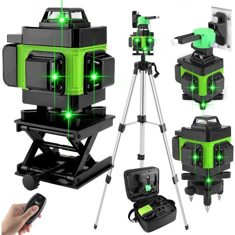 Laser en croix avec trépied, niveau laser 16 lignes, niveau IP54, niveau à bulle 360°, auto-nivelant, trépied de 1,5 m, batterie 2400 mAh, pour la pose de carreaux de sol (green) (1/5)