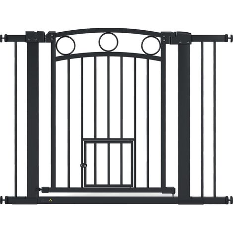 CHICFURN Barrera de seguridad para mascotas 77 cm ajustable 76-104 cm negra con gatera (1/5)