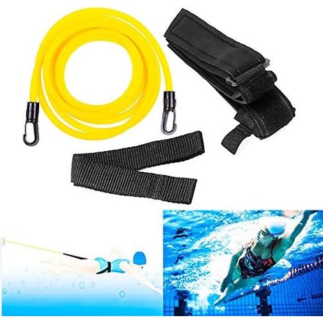 Schwimmgürtel für Pool, Einstellbarer Schwimmwiderstand, 4m Zugseil für Schwimmtraining/-lernen für Kinder und Erwachsene, Schwimmbadzubehör Gummigürtel für freies Schwimmen gegen Schwimmen und andere