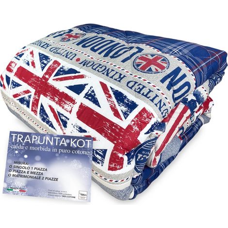 QUILT KOT © Drapeau anglais Angleterre DRAPEAU FABRIQUÉ EN ITALIE PUR COTON 2 PLACES