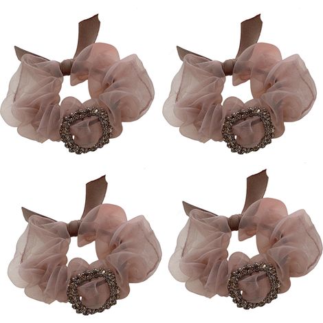 Chouchou En Organza Avec Bouton Carré - Élastique Doux Pour Cheveux Épais Et Fins - Accessoire Queue De Cheval Et Chignon - Lot De 4 (1/5)