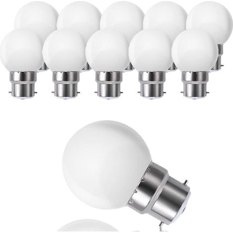 Filiyano-Campagne hivernale, lot de 10 ampoules LED B22 G45, blanc chaud 3500k, 3w G45, 180lm, boîtier en polycarbonate mat, non dimmable [classe (1/5)