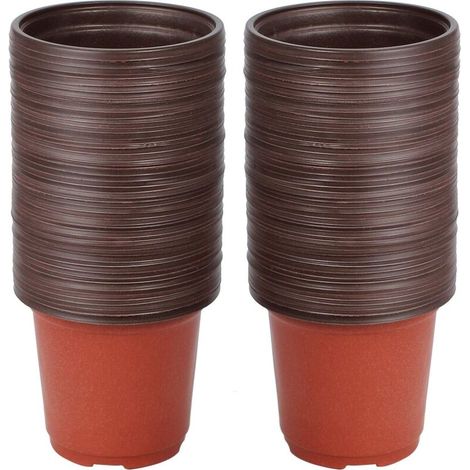 Petits pots de fleurs, lot de 100 pots réutilisables pour semis/pépinières, pots ronds en plastique pour rempotage/plantation, pour la culture intérieure et extérieure, 10 cm (1/4)