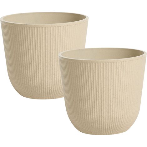 Set di 2 vasi da giardino grandi con effetto a coste per terrazzo, colore beige Draba (1/5)
