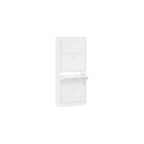 Armoire à chaussures en bois Puerto L63xH147xP24 – 4 portes rabattables-Blanc brillant (1/5)