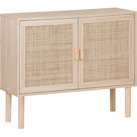 Buffet en décor bois et cannage - Camargue - 2 portes. buffet bas. 80x30x68cm