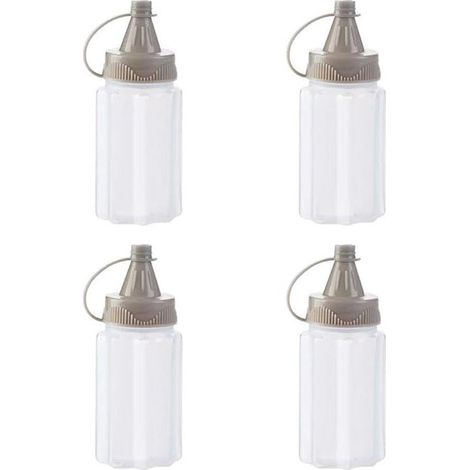 Juego de 4 mini botellas exprimibles para salsas, mermeladas y especias con tapa. (1/5)