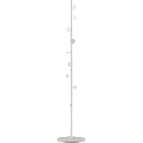 Albero Appendiabiti in Acciaio con 8 Ganci e Base Rotonda in Marmo, 35x35x170 cm, Bianco (1/5)