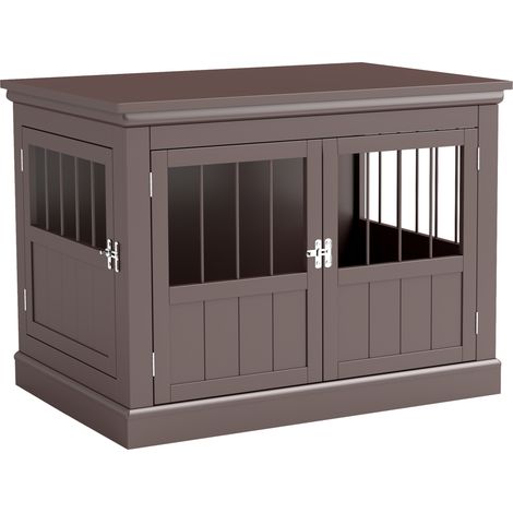 PawHut jaula para perros, mesa auxiliar, casa para mascotas con 3 puertas francés con cierre magnético, para perros pequeños, 78x53x59,3 cm, café