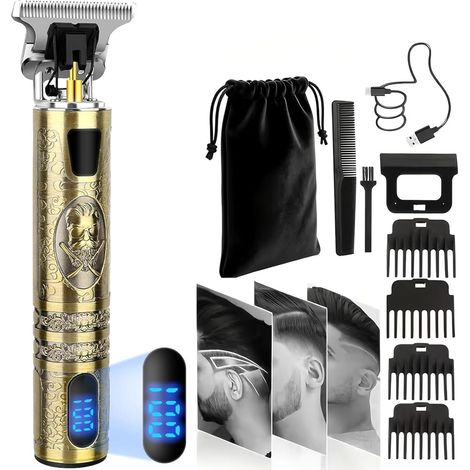 Men's Hair Clipper Beard Trimmer and Hair Clipper - Hair Trimmer IPX7, T-Blade Zero Gap, 4 Combs (0.3-4mm), USB Rechargeable for Precise Cutting (Beard) (1/5)