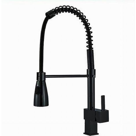 Cleafe - Miscelatore Rubinetto Lavello Cucina Getto A Molla Bocca Girevole Nero Quadra 87470 - (1/2)